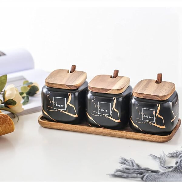 3-Piece Black Ceramic Spice Jar Set&hellip;