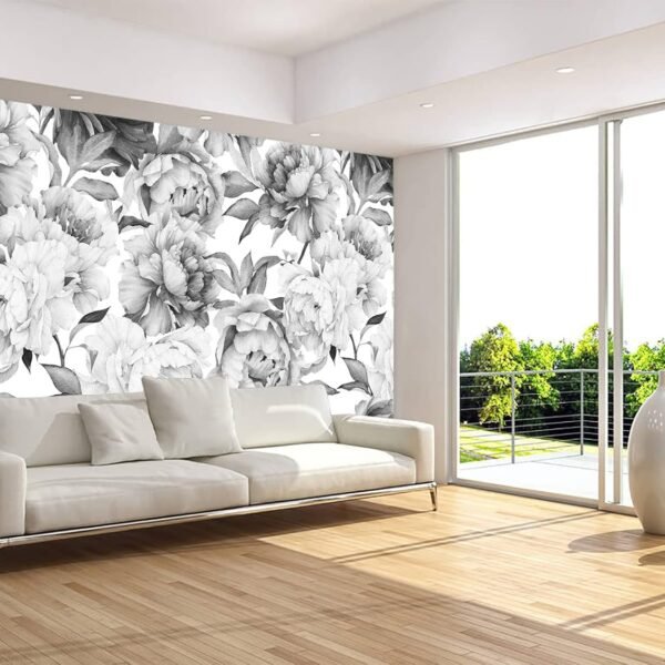 Gray Peony Mural Wallpaper : A…