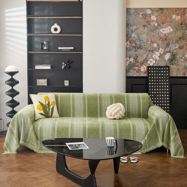 Green Geometric Jacquard Sofa Cover –…