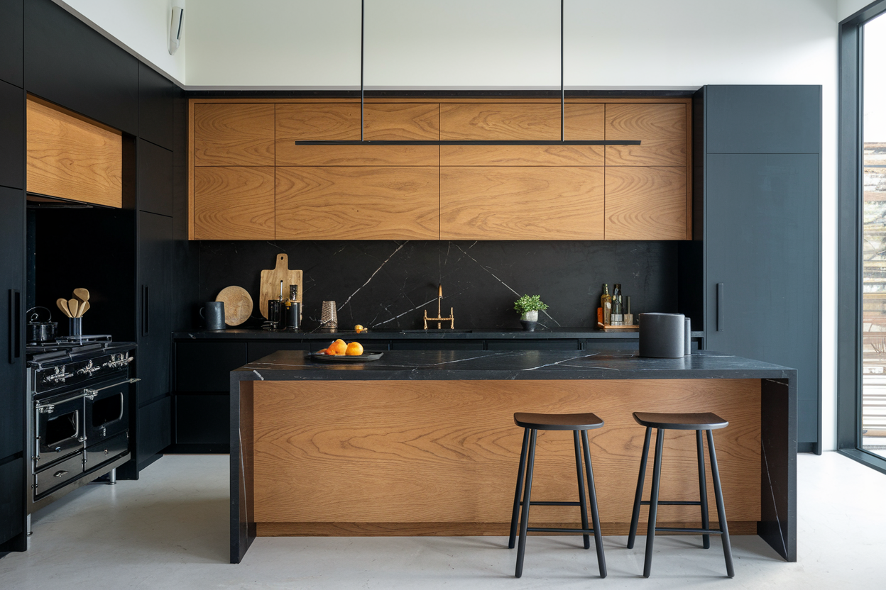 Black and Oak Kitchen