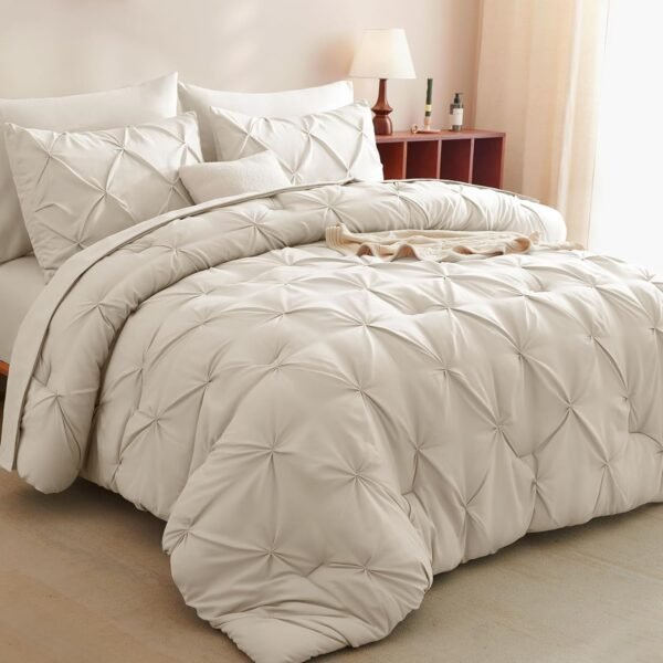 The Chic Beige Pinch-Pleat Queen Comforter…