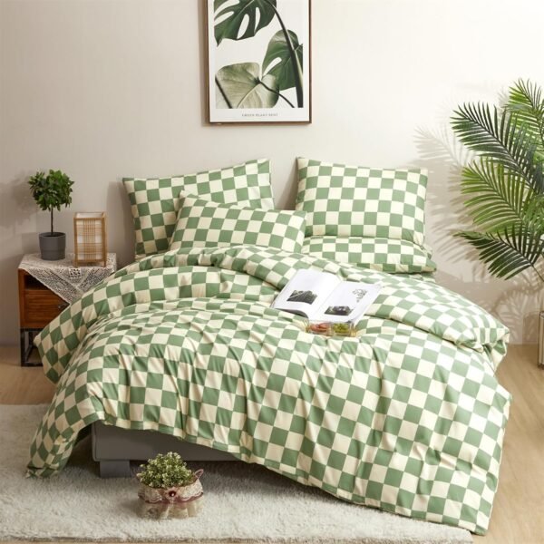 Green and White Plaid Queen Duvet…