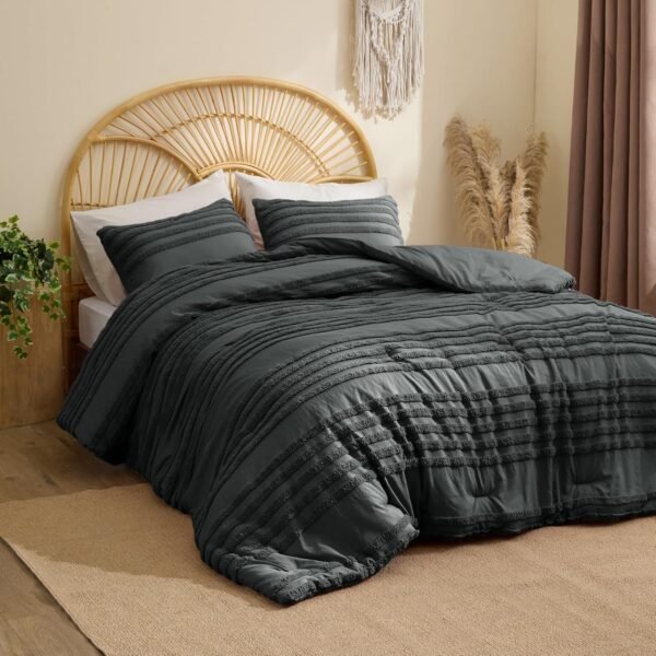 Dark Grey Tufted Striped Boho Bedding&hellip;
