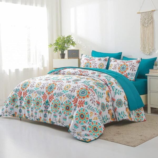 Teal Blue Boho Twin Bedding Set…