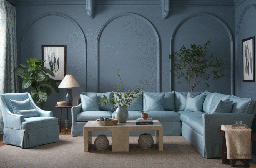 5. Cool and Sophisticated Grey and Chrome Living Room For a sleek and modern luxury aesthetic, a palette of charcoal grey and silver-white creates a calm yet striking environment. A plush curved sectional in deep grey anchors the room, paired with matching ottomans and a round silver-white marble coffee table. Intricate ceiling molding illuminated by cool blue accent lighting enhances the contemporary atmosphere, while a chrome and crystal chandelier adds a glamorous focal point. Silver-white wall paneling with geometric cut-outs and a marble-textured feature wall behind the TV adds depth and texture without overwhelming the design. Sheer curtains filter natural light beautifully, keeping the space bright and airy. Chrome planters introduce subtle shine, and light grey marble flooring with a soft patterned rug completes the polished, sophisticated look.